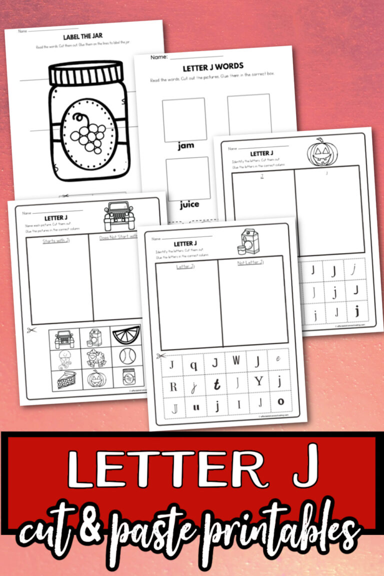 Letter J Cut and Paste Worksheets