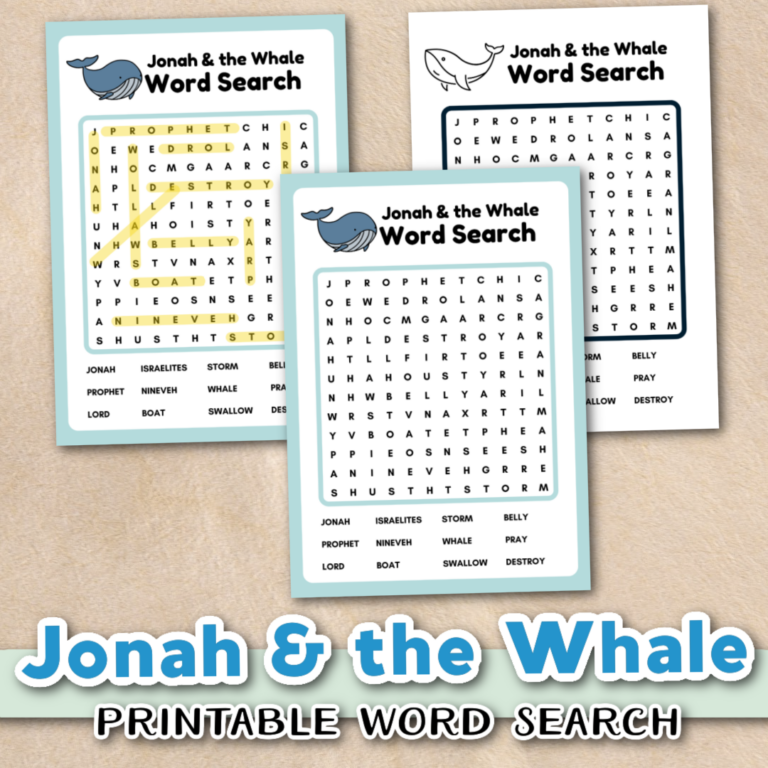 Free Printable Jonah and the Whale Word Search for Kids