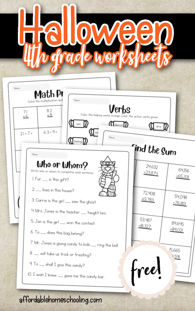 Free Halloween Worksheets for 4th Grade