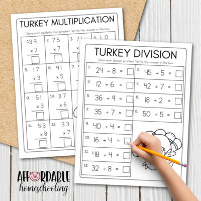 Free Printable Turkey Math Worksheets for K-3