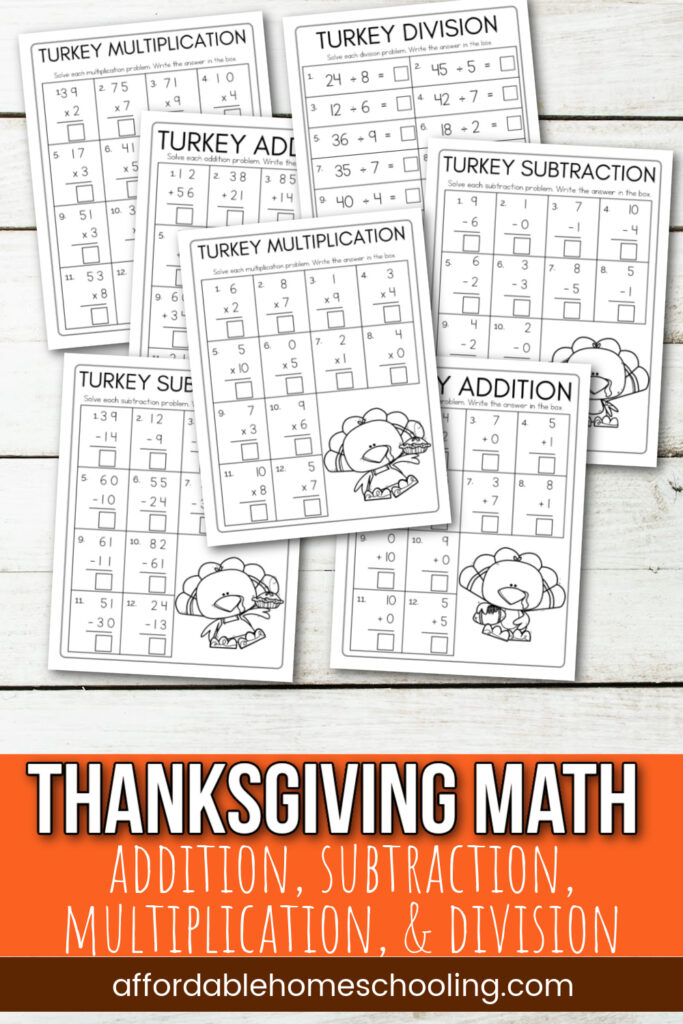 Free Printable Turkey Math Worksheets for K-3