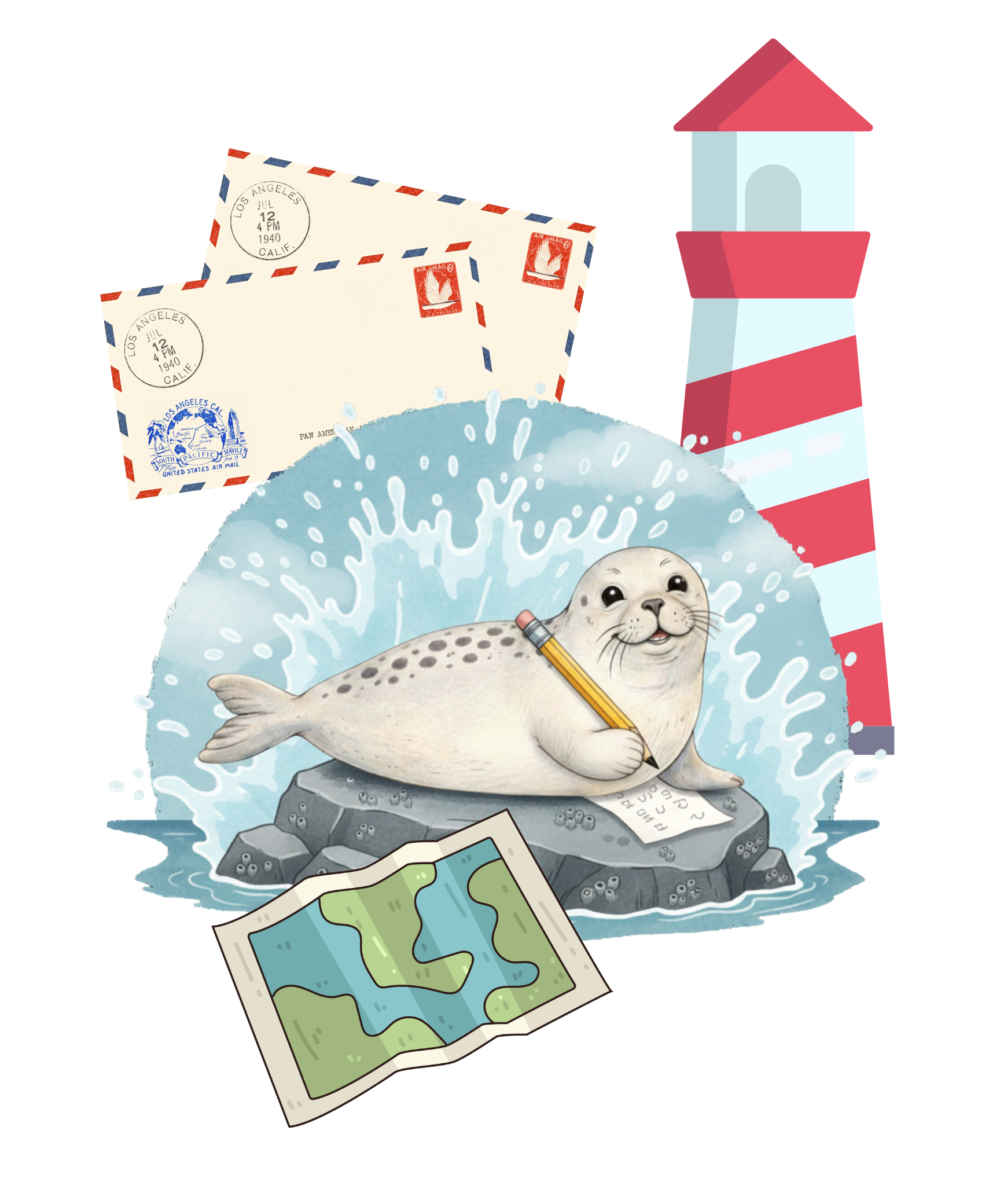 Pebble the Seal sends his learning letters from Cape Cod and tells of all his adventures