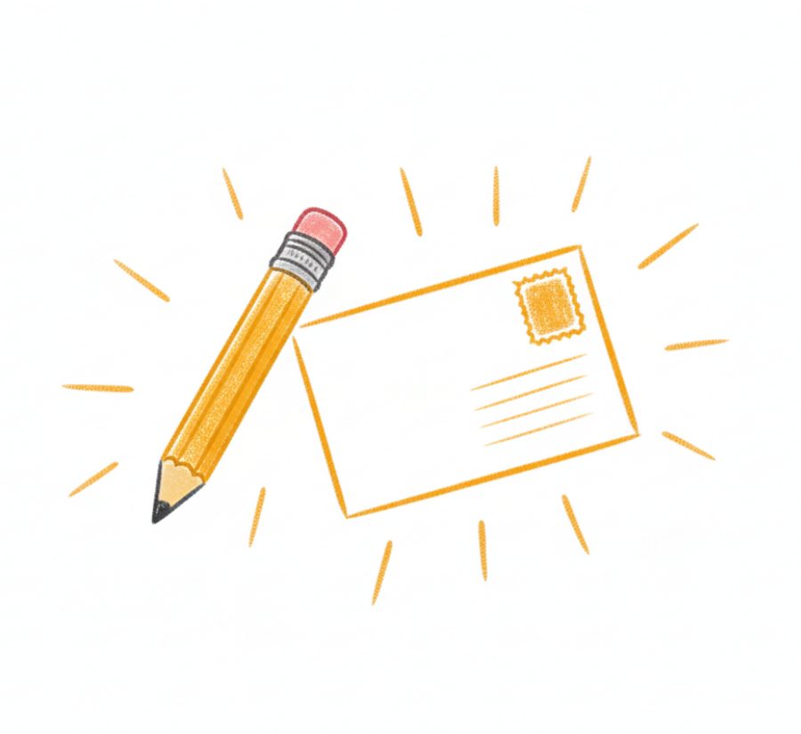 a pencil and a postcard for kids to write or draw back to Pebble